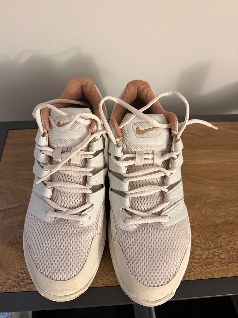 Nike Women's Cream and Rose Gold Mesh Sneakers